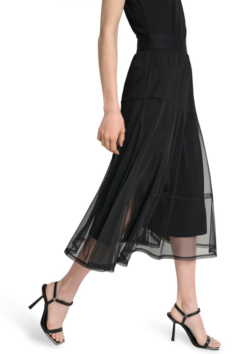Womens Mesh Overlay Midi Skirt