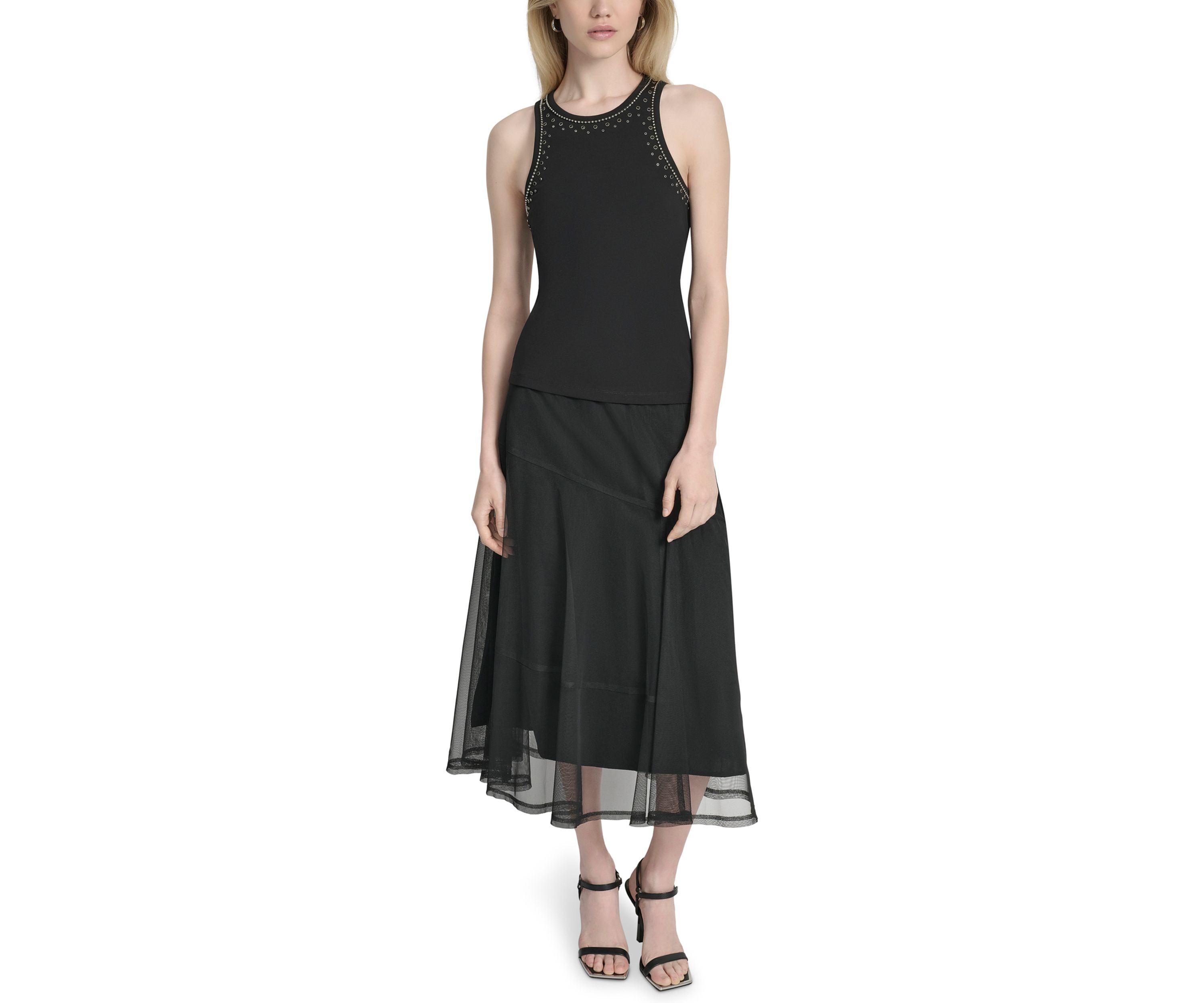 Womens Stud Trim Halter Tank Top