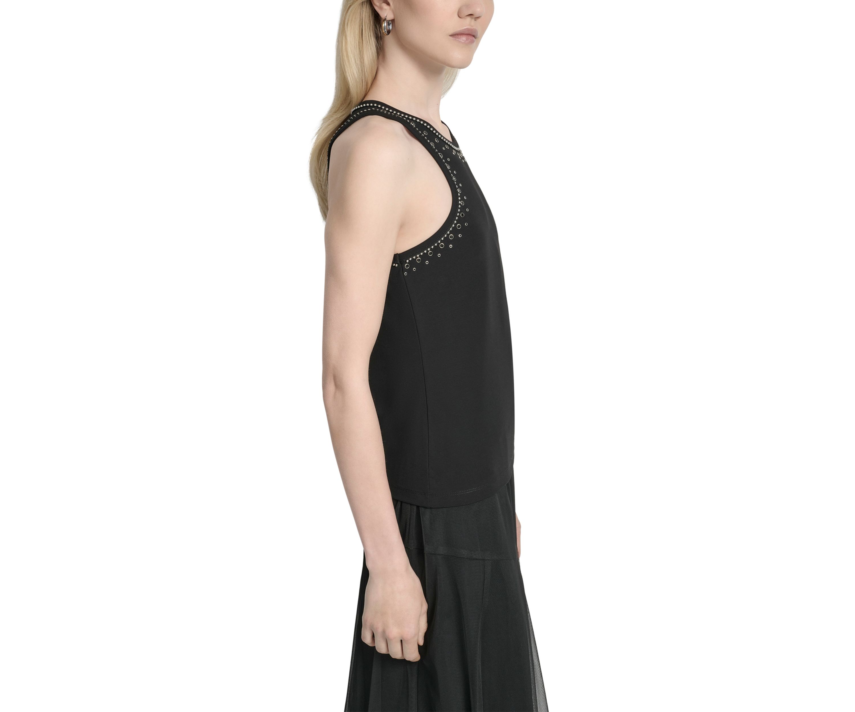 Womens Stud Trim Halter Tank Top