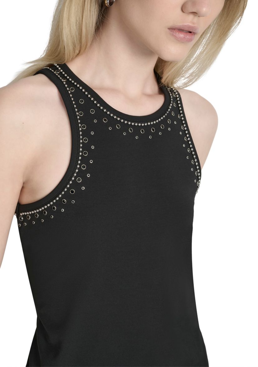 Womens Stud Trim Halter Tank Top