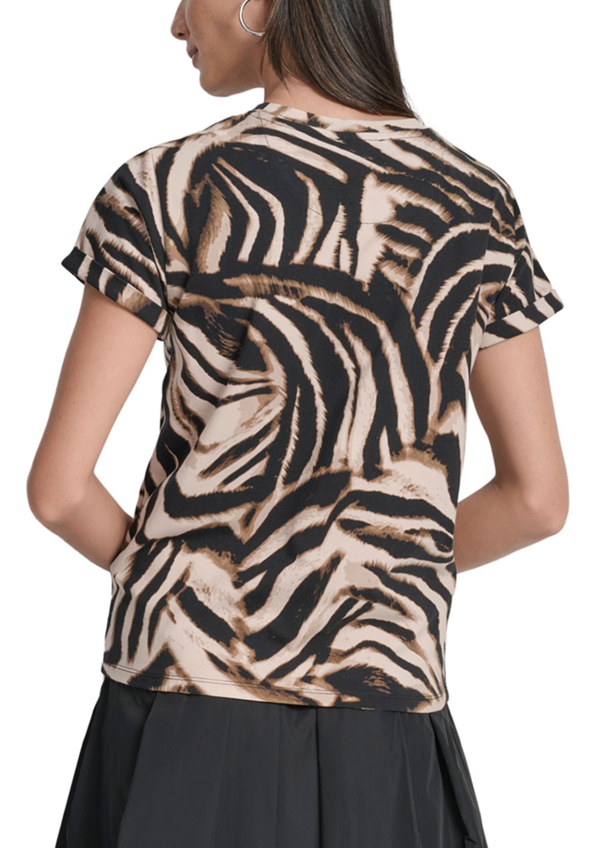 Womens Short Sleeve Zebra Crew Neck T-Shirt