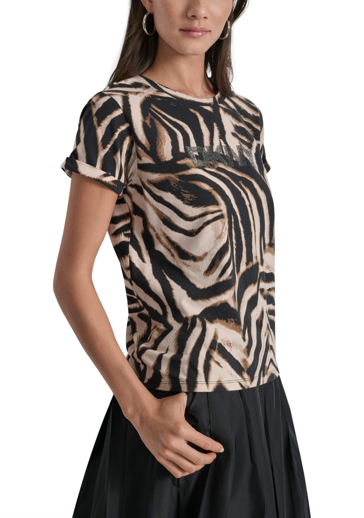 Womens Short Sleeve Zebra Crew Neck T-Shirt