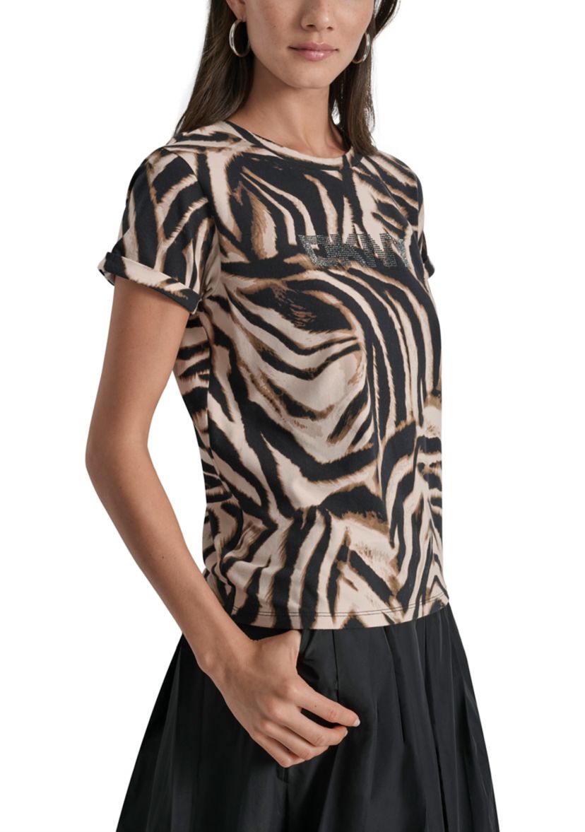 Womens Short Sleeve Zebra Crew Neck T-Shirt