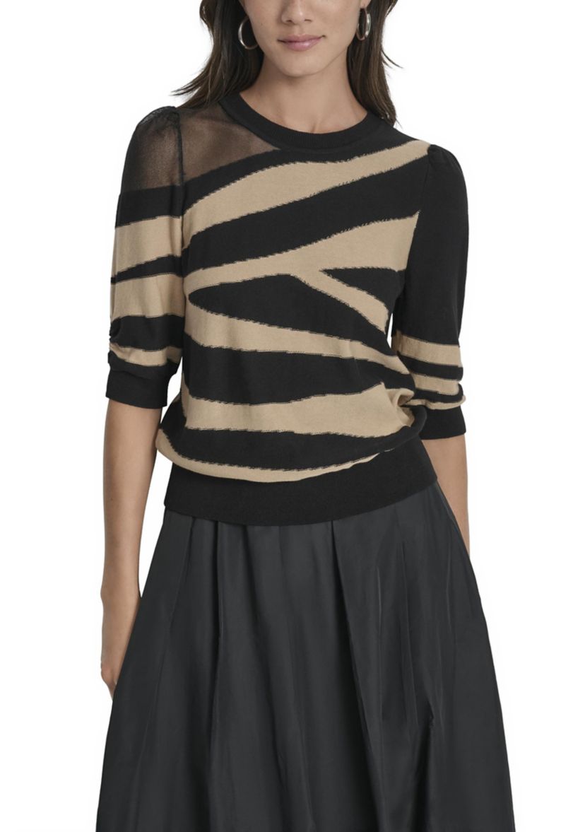 Womens Short Sleeve Crew Neck Patterned Shirt