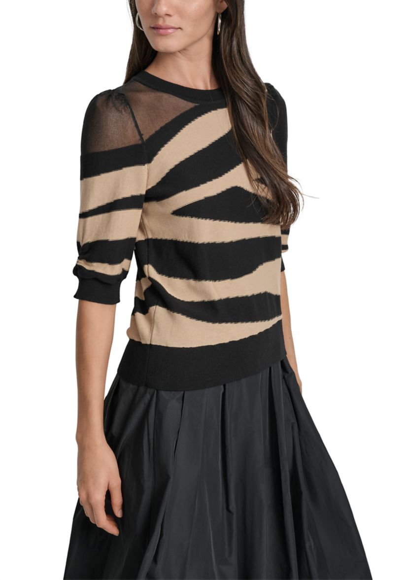 Womens Short Sleeve Crew Neck Patterned Shirt