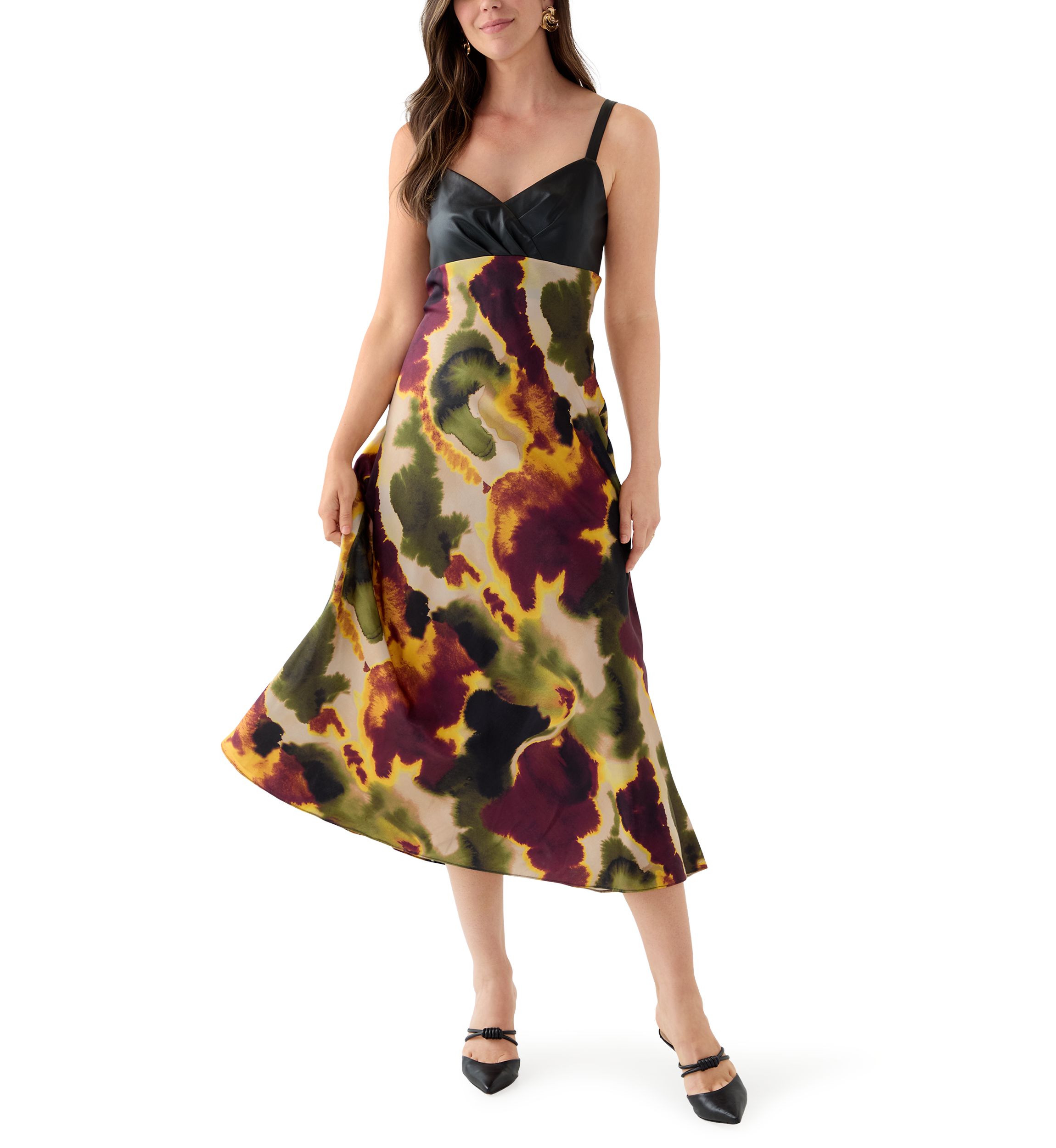 Womens Ink Diffus Sleeveless Mixed Media Printed Dress