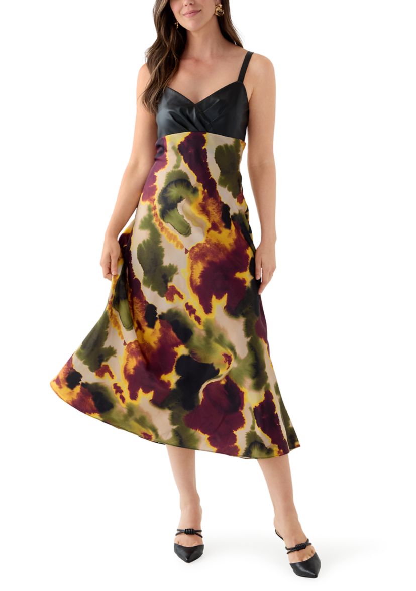 Womens Ink Diffus Sleeveless Mixed Media Printed Dress