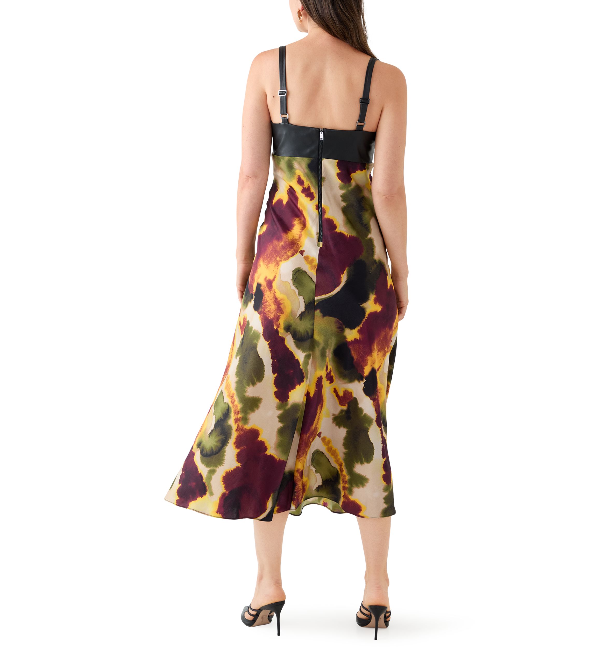 Womens Ink Diffus Sleeveless Mixed Media Printed Dress