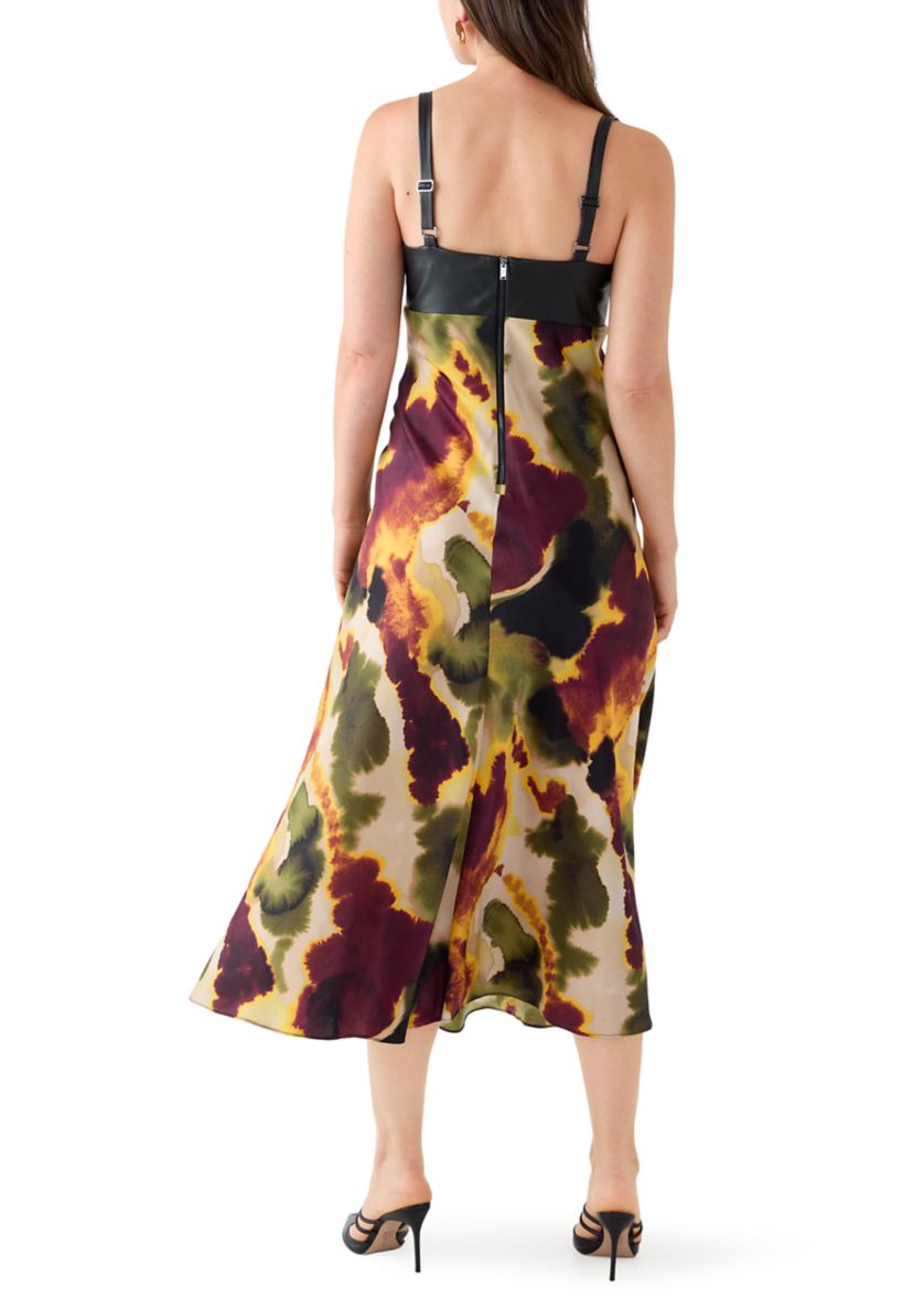 Womens Ink Diffus Sleeveless Mixed Media Printed Dress