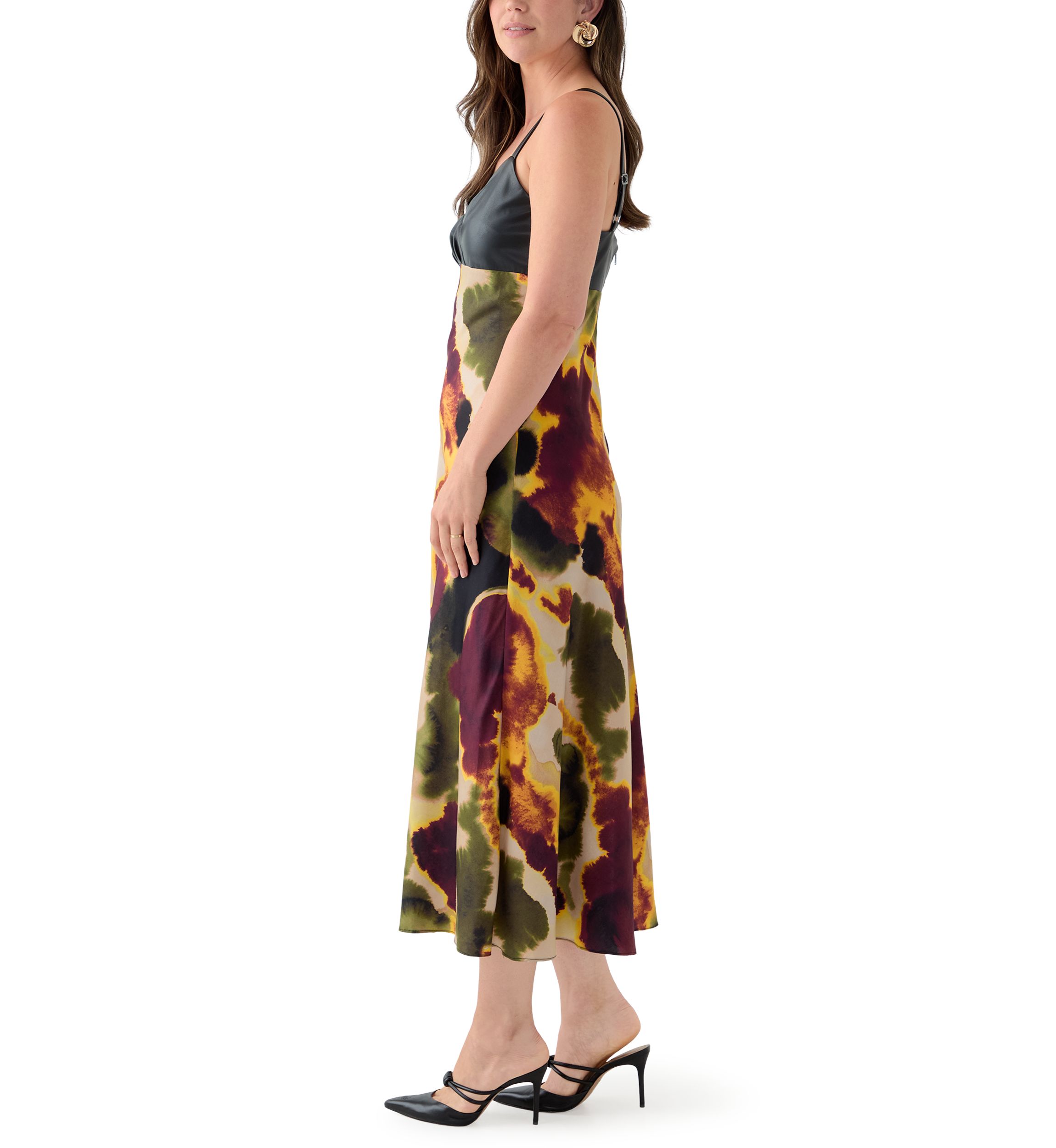 Womens Ink Diffus Sleeveless Mixed Media Printed Dress