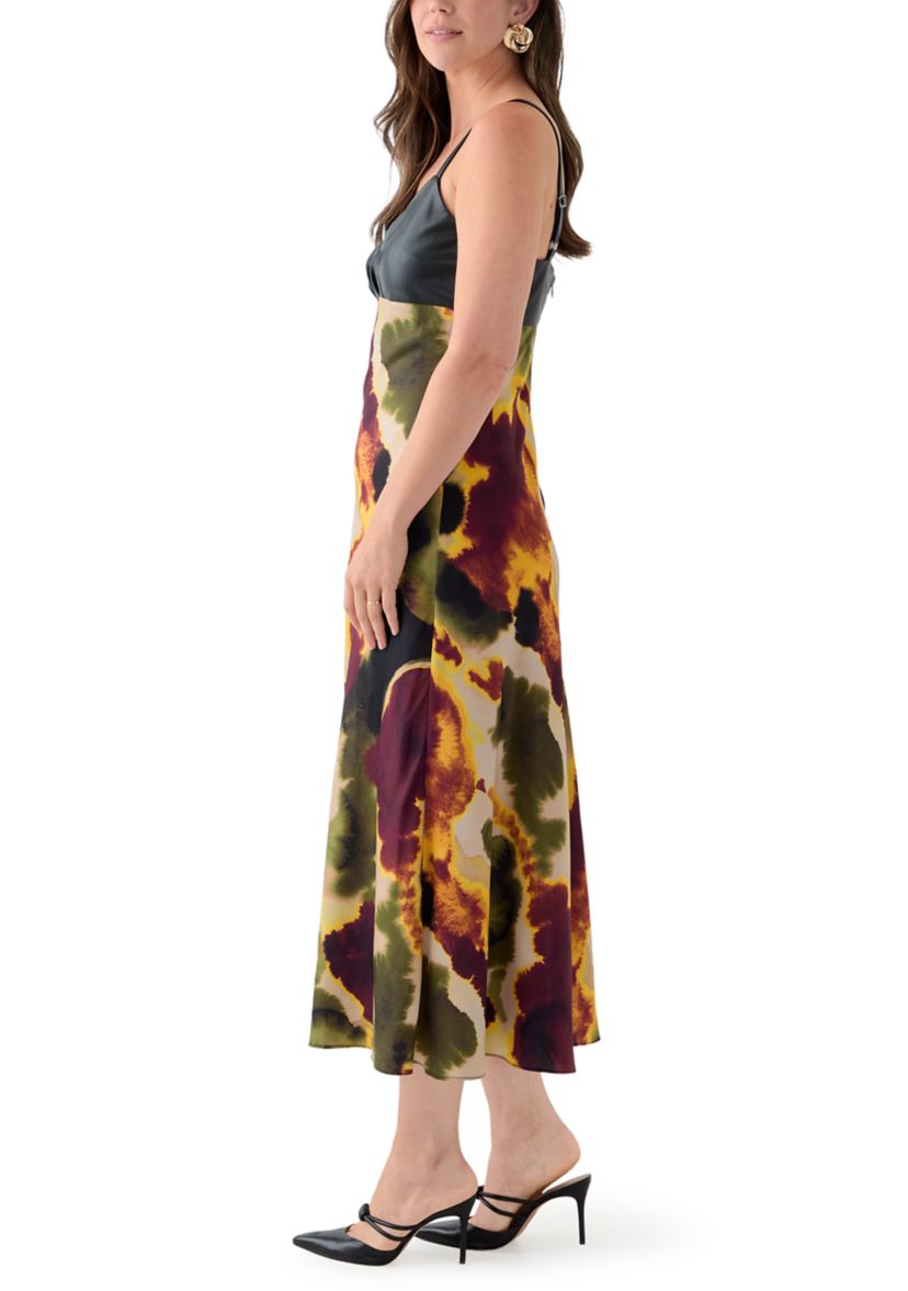 Womens Ink Diffus Sleeveless Mixed Media Printed Dress