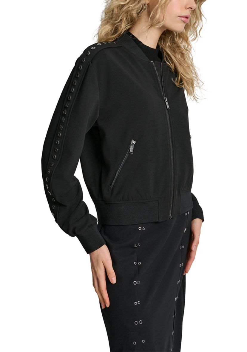 Womens Long Sleeve Double Weave Grommet Bomber Jacket 