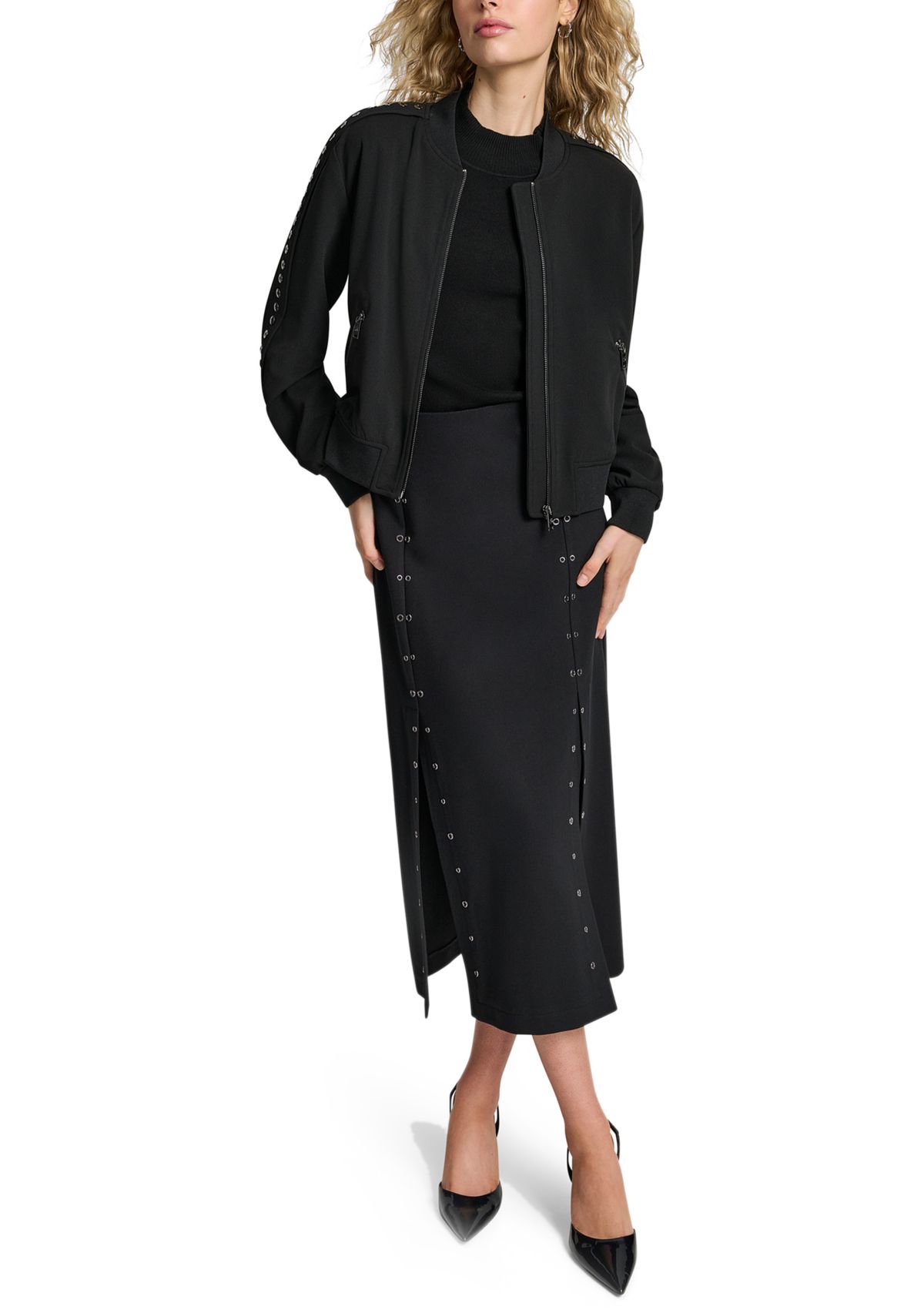 Womens Long Sleeve Double Weave Grommet Bomber Jacket 