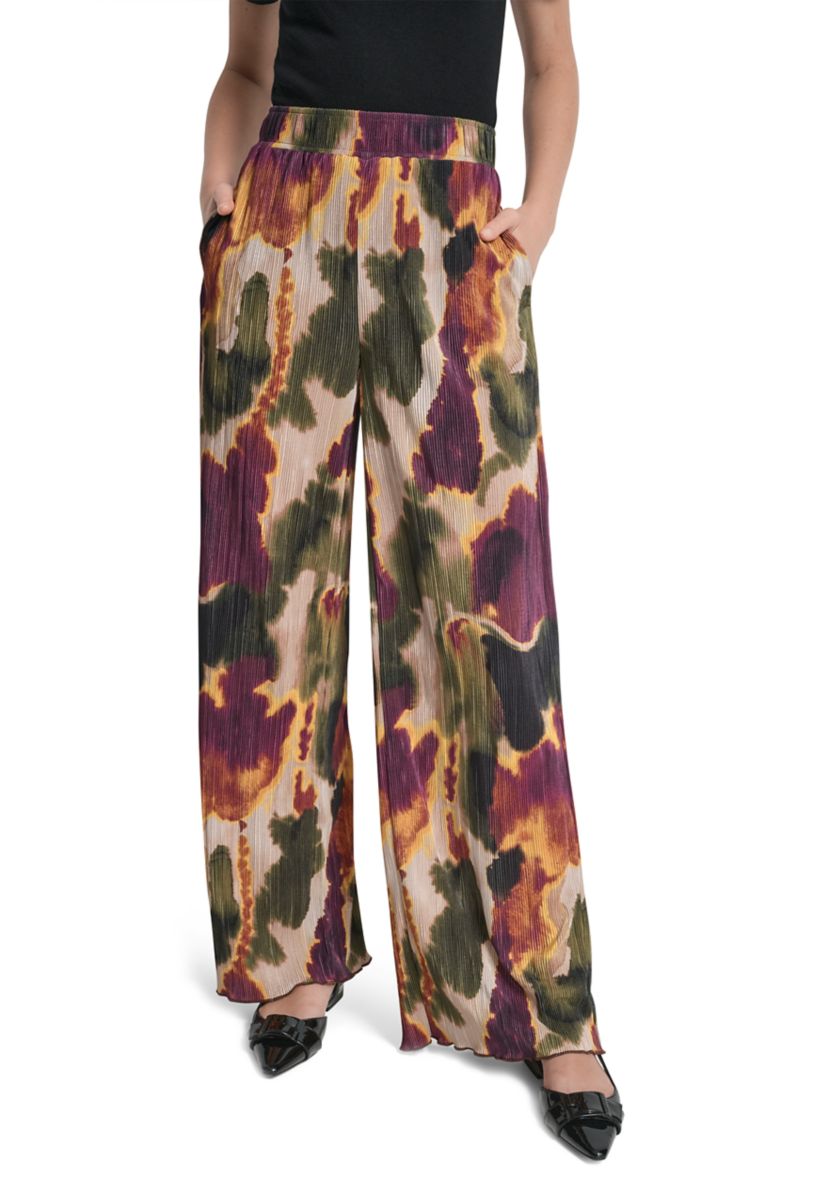 Womens Pull-On Printed Plisse Wide Leg Pants