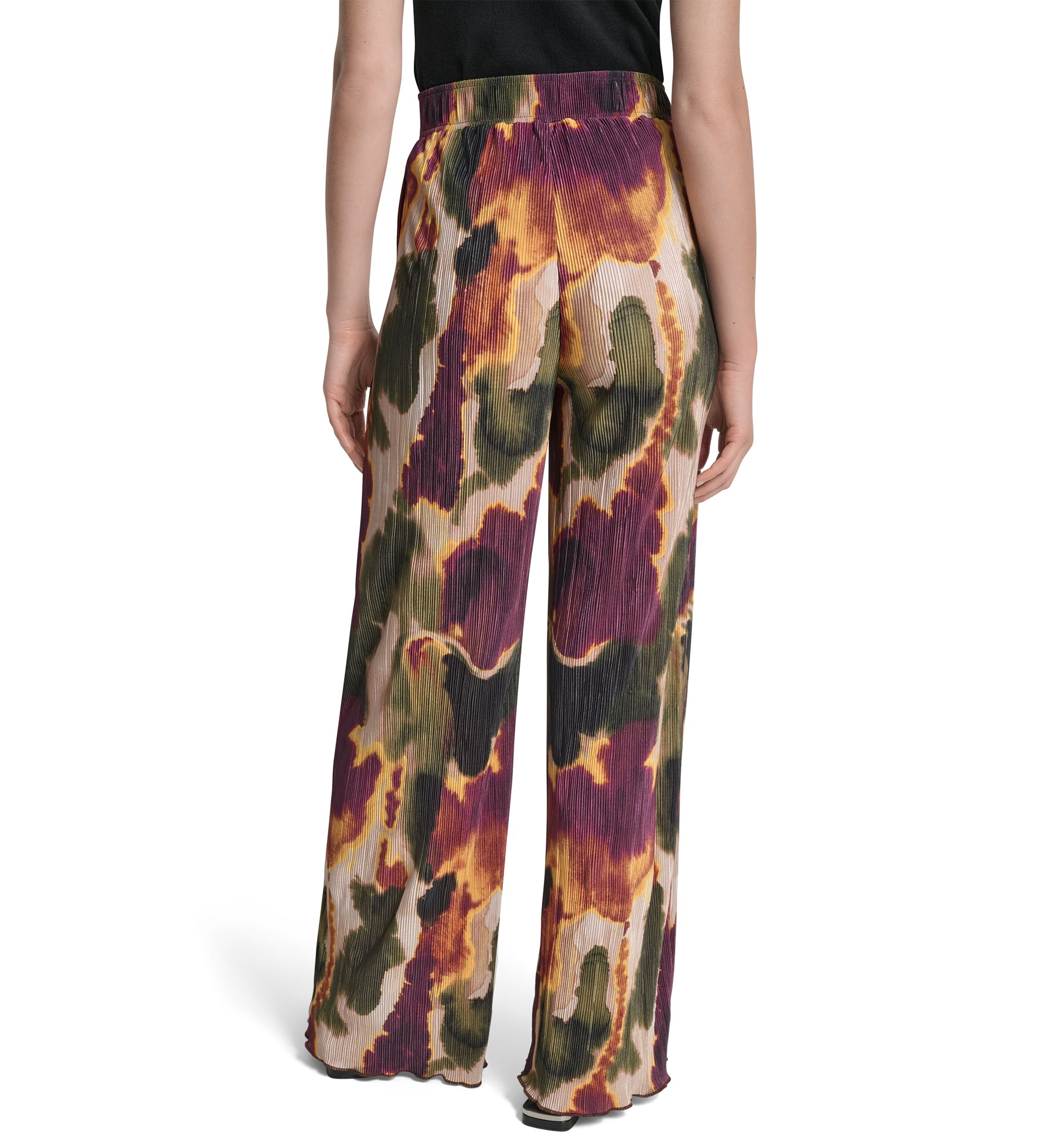Womens Pull-On Printed Plisse Wide Leg Pants