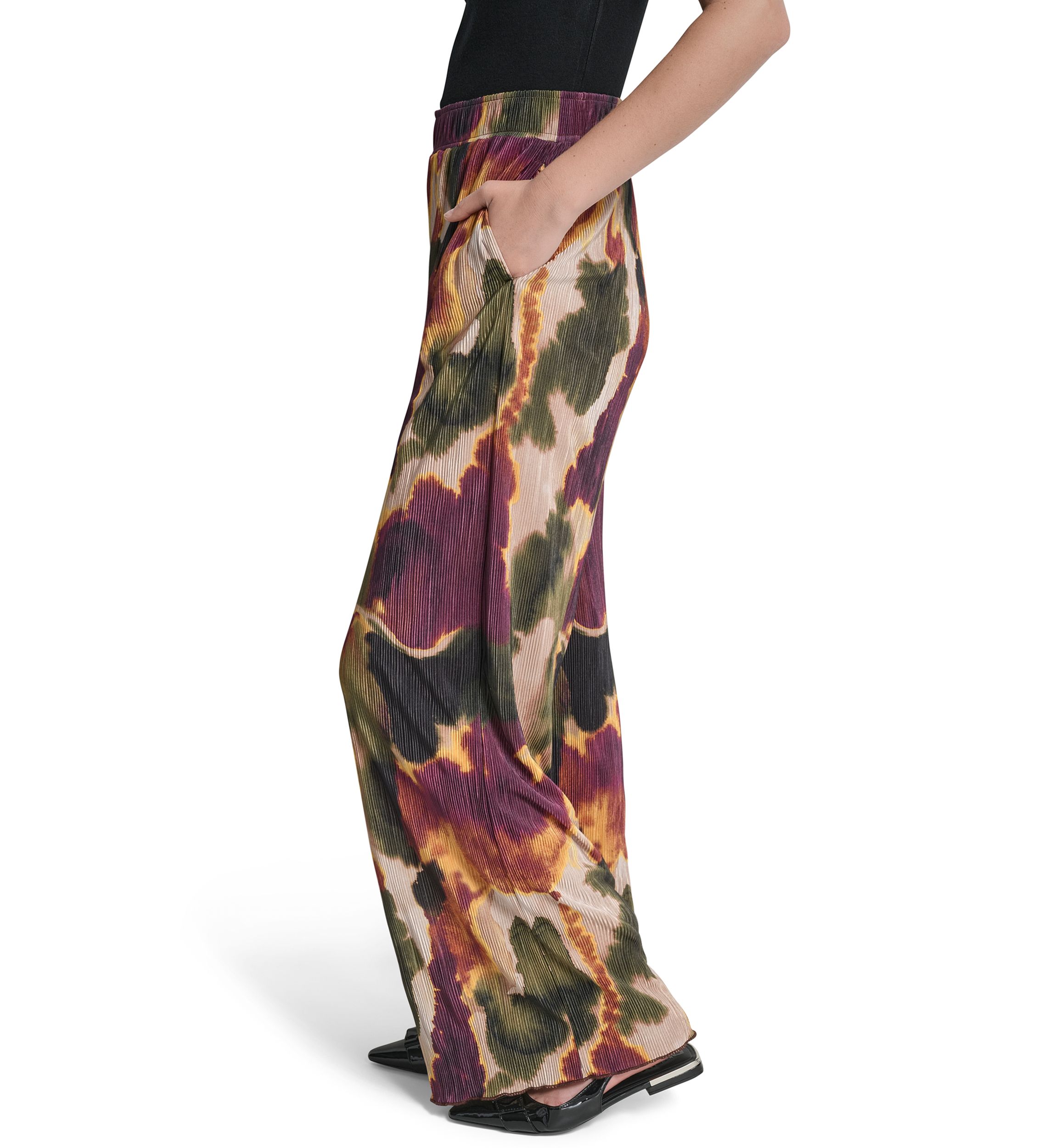 Womens Pull-On Printed Plisse Wide Leg Pants