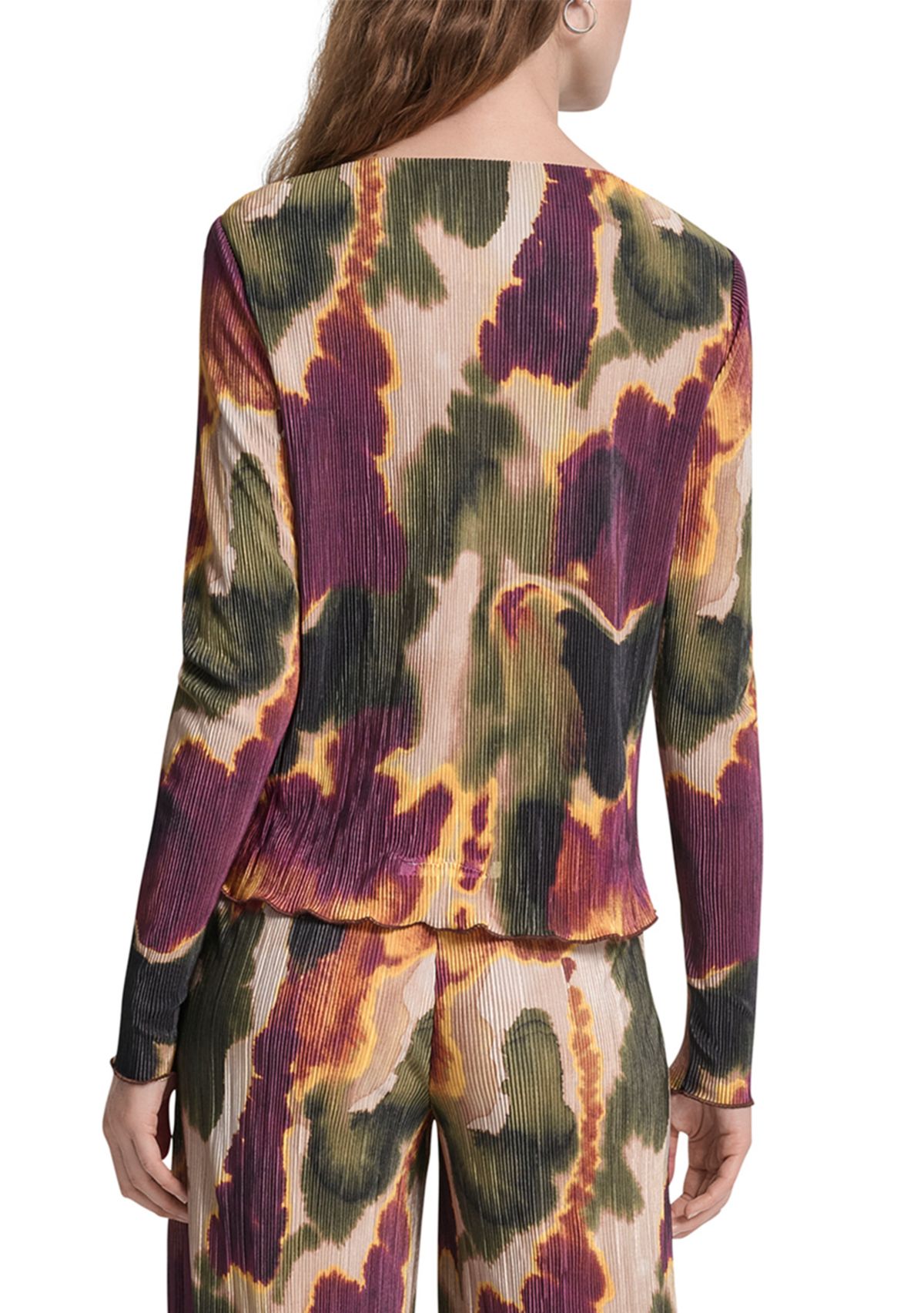 Womens Printed Boat Neck Plissé Top