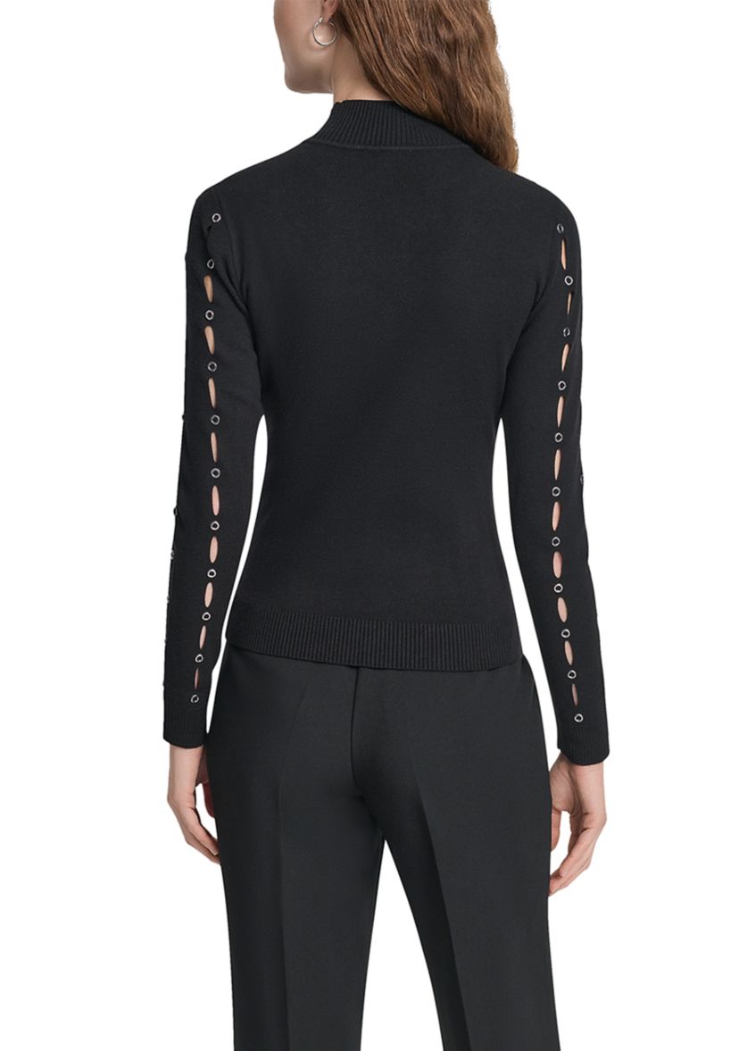 Womens Long Sleeve Mock Neck Grommet Sweater