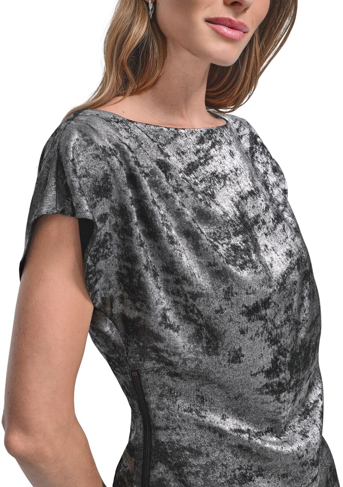 Womens Liquid Velvet Flutter Sleeve Shirt 