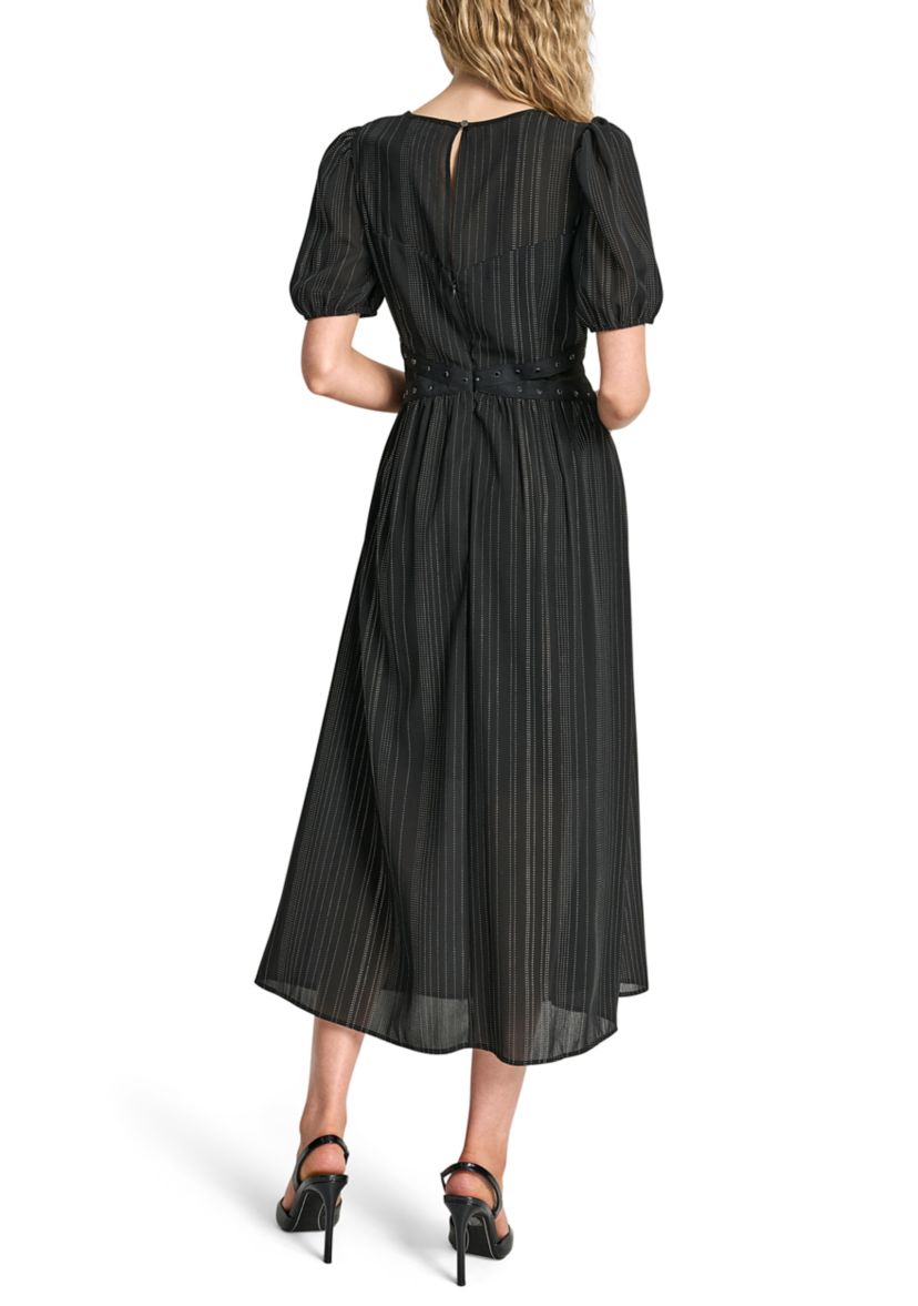 Womens Puff Sleeve Silver Studded Chiffon Dress