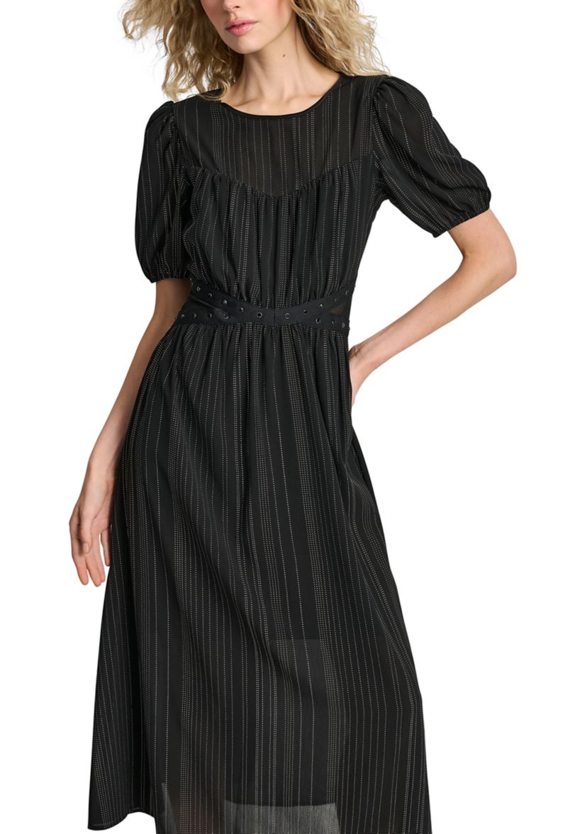 Womens Puff Sleeve Silver Studded Chiffon Dress