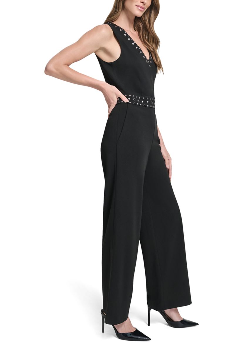 Womens Studded Neck Scuba Crepe Jumpsuit
