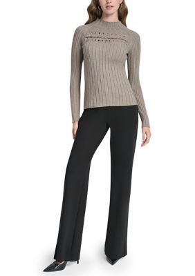 DKNY Women's Long Sleeve Ribbed Cord Detail Sweater