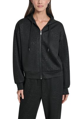 DKNY Women's Embossed Logo Zip Up Jacket, Black, Small