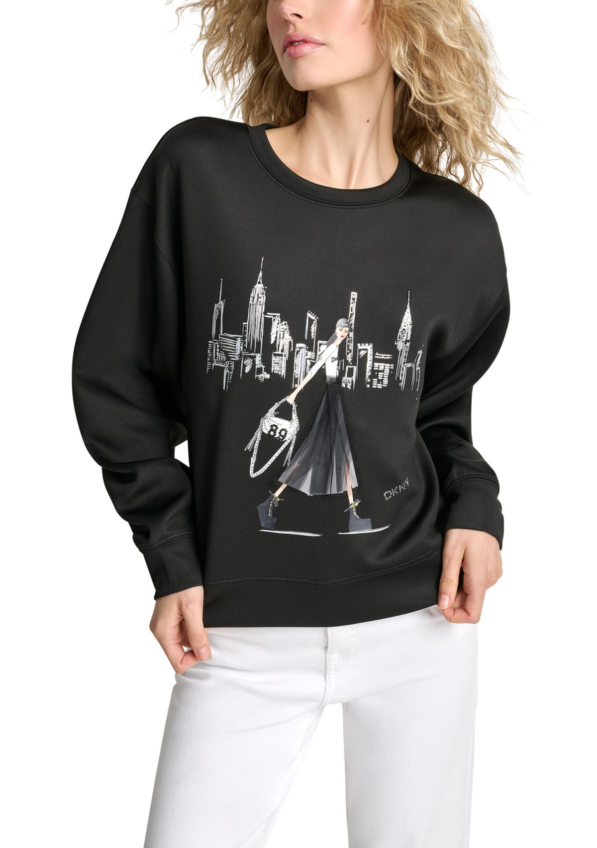 Womens Long Sleeve NYC Graphic Scuba Pullover