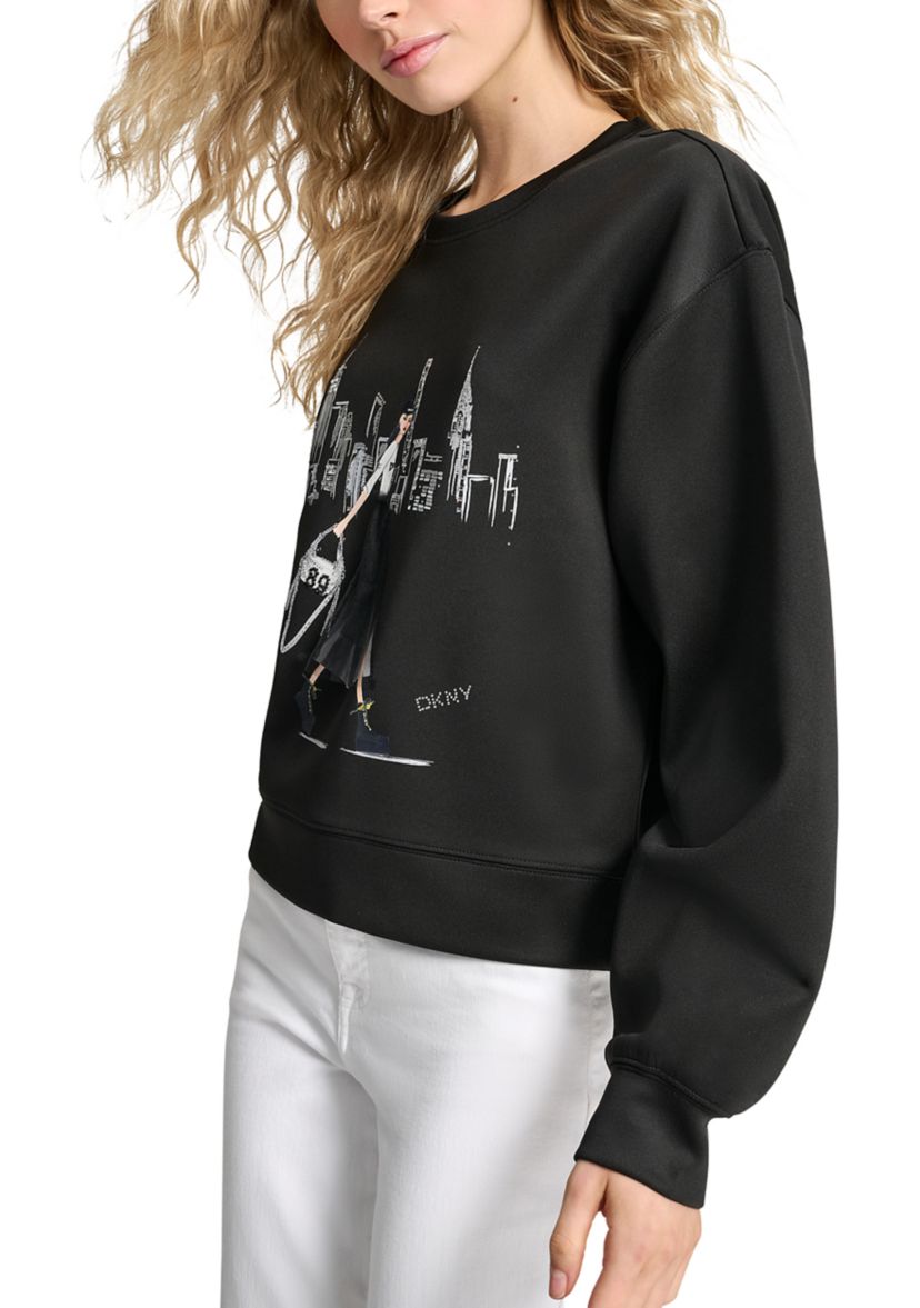 Womens Long Sleeve NYC Graphic Scuba Pullover