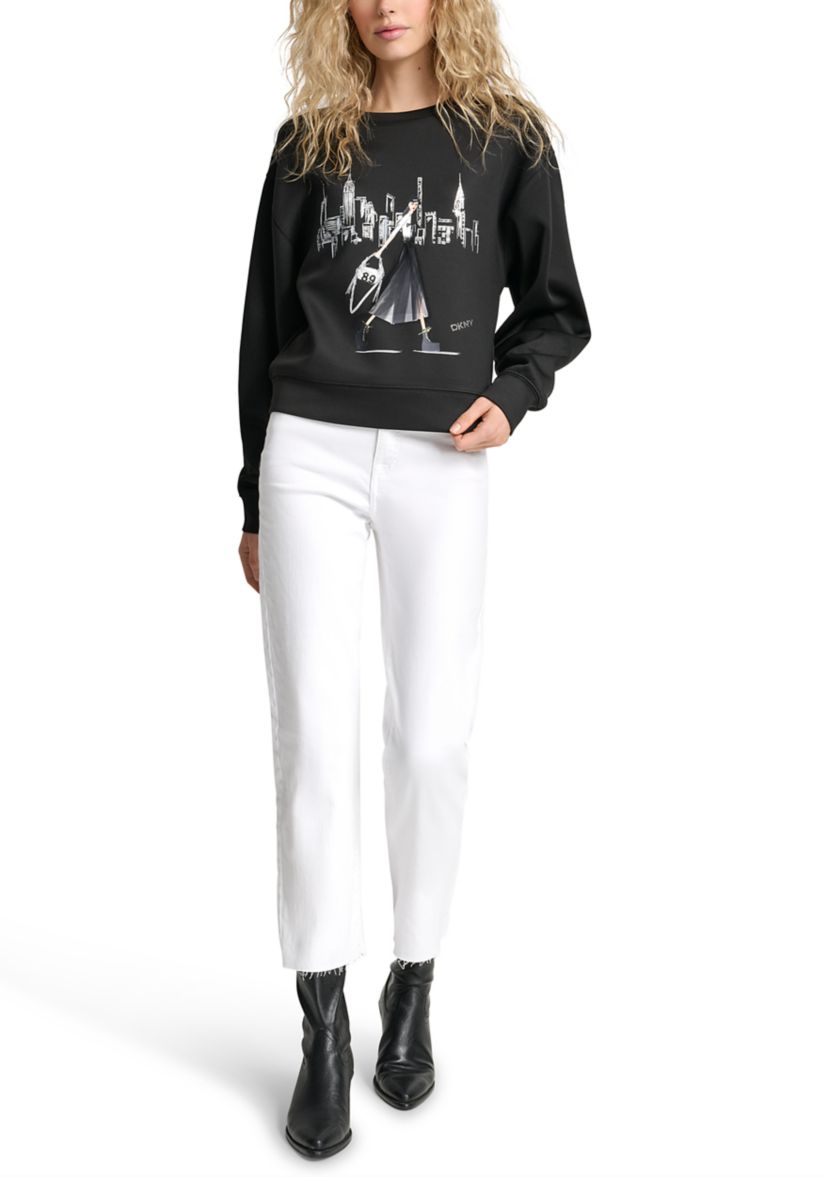 Womens Long Sleeve NYC Graphic Scuba Pullover