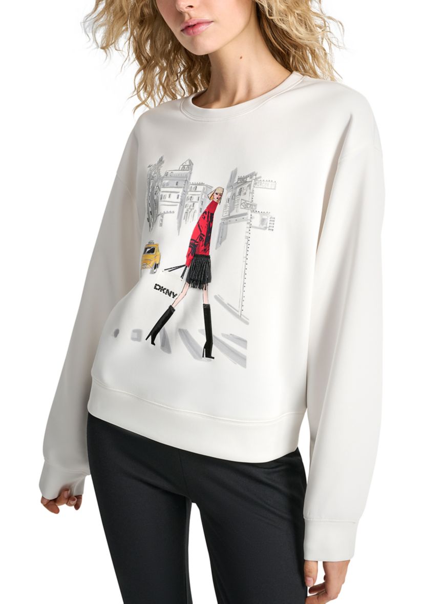 Womens Long Sleeve NYC Graphic Scuba Pullover