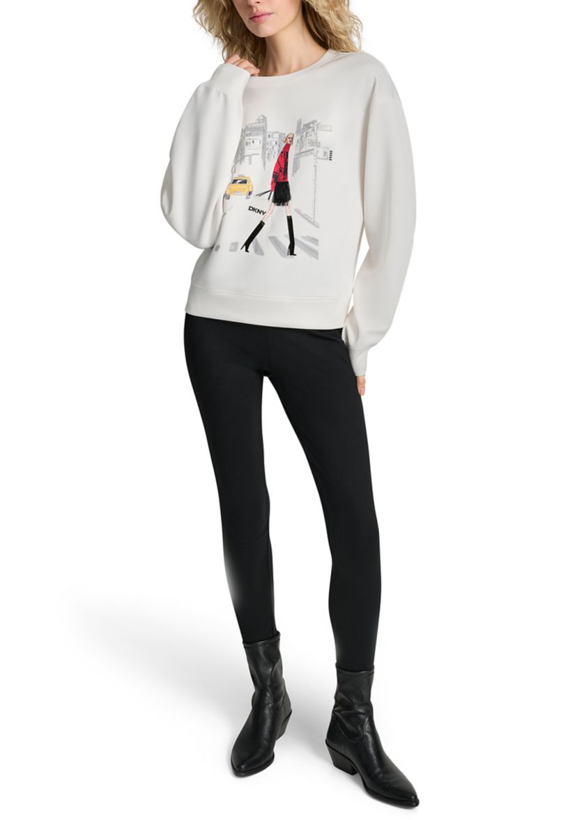 Womens Long Sleeve NYC Graphic Scuba Pullover