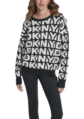 DKNY Women's Drop Shoulder Logo Crew Neck Sweater, Small