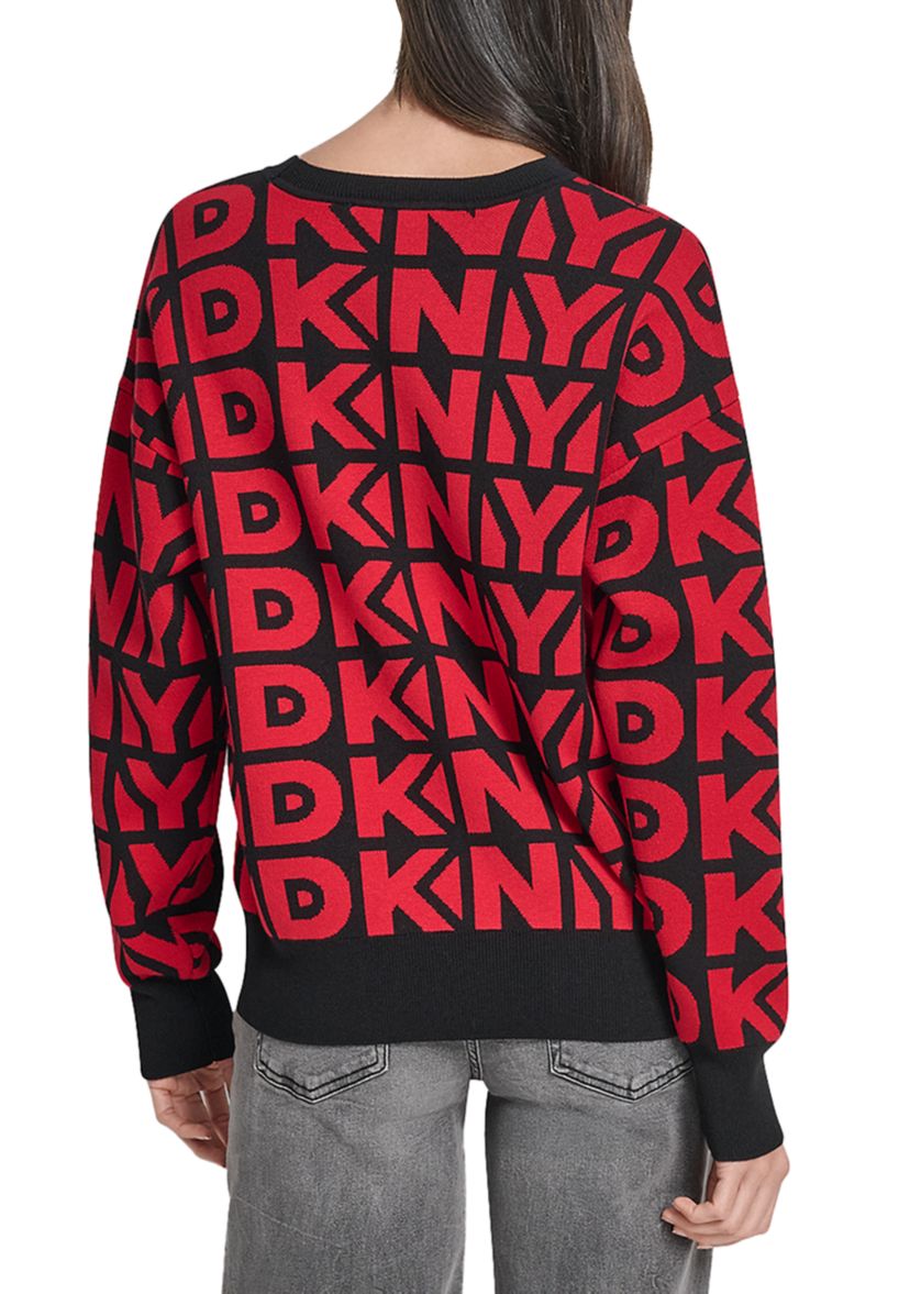 Womens Drop Shoulder Logo Crew Neck Sweater