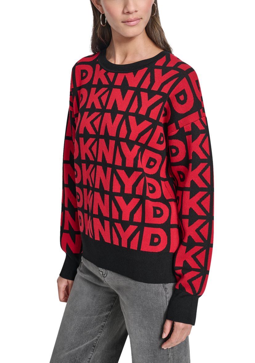 Womens Drop Shoulder Logo Crew Neck Sweater