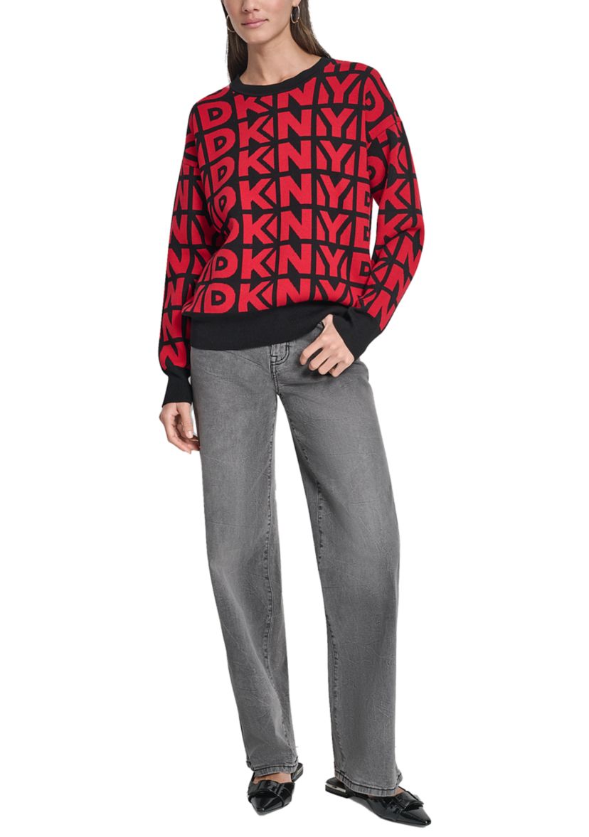 Womens Drop Shoulder Logo Crew Neck Sweater