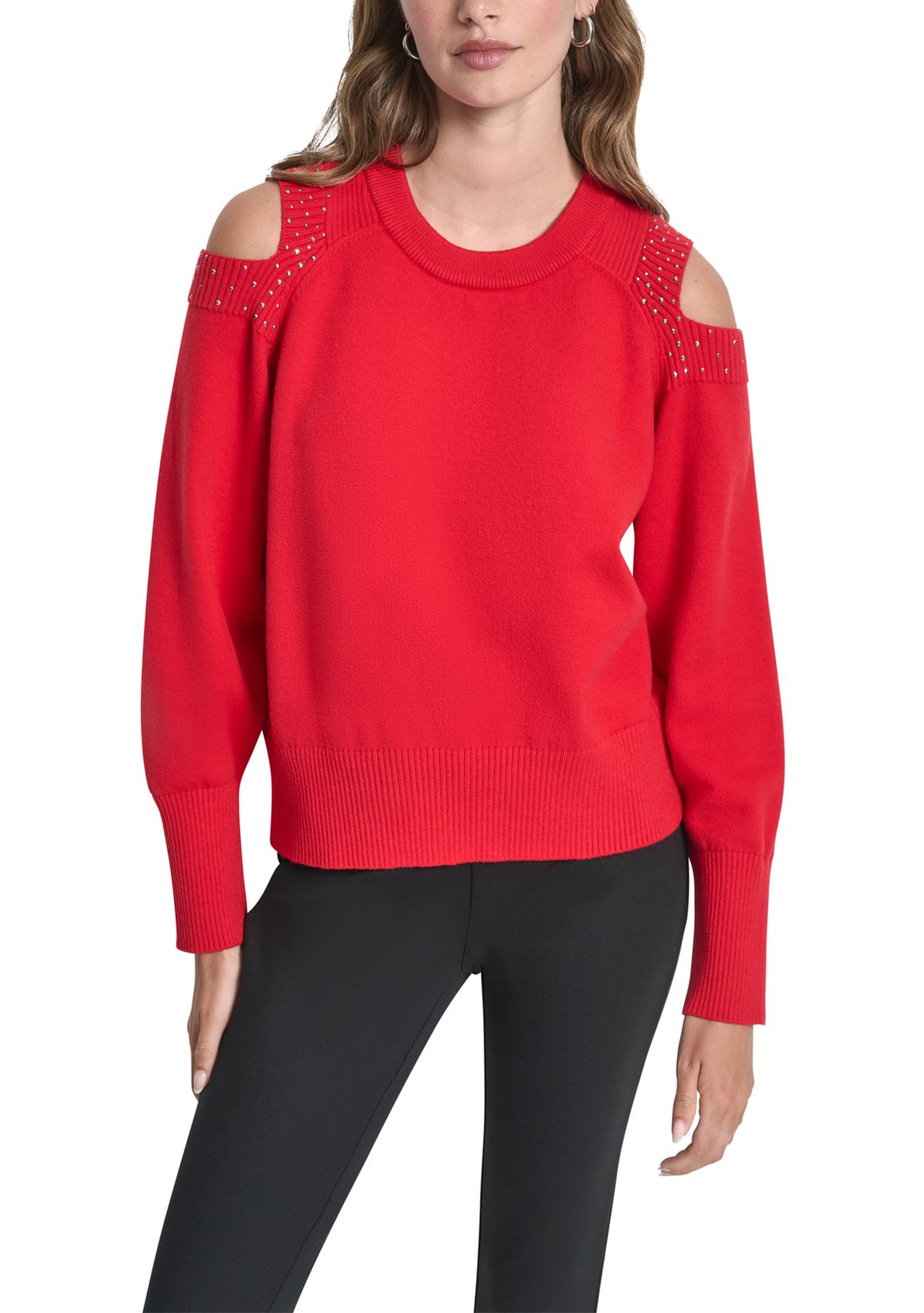 Womens Long Cold Shoulder Sweater 