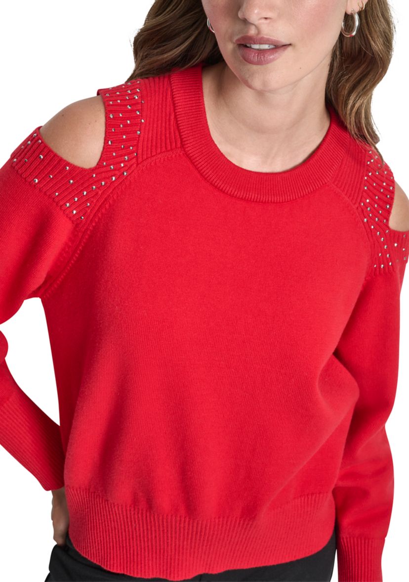 Womens Long Cold Shoulder Sweater 