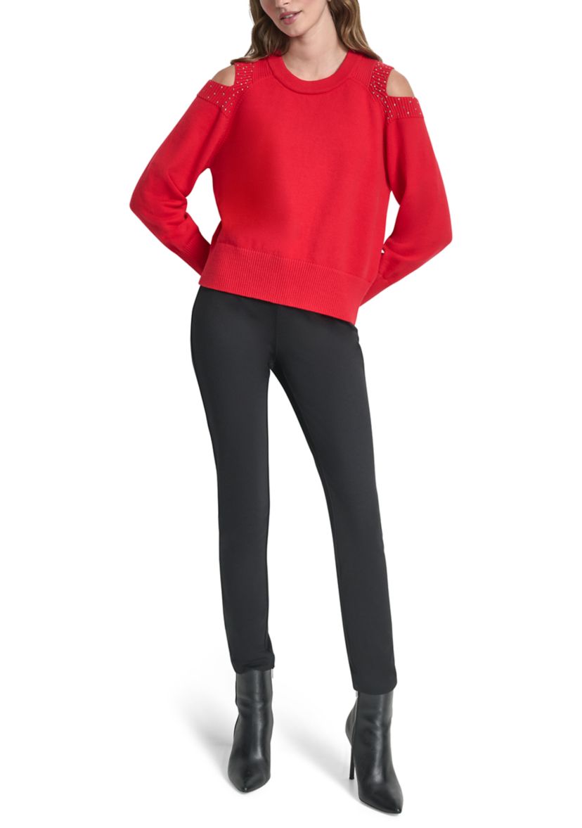 Womens Long Cold Shoulder Sweater 