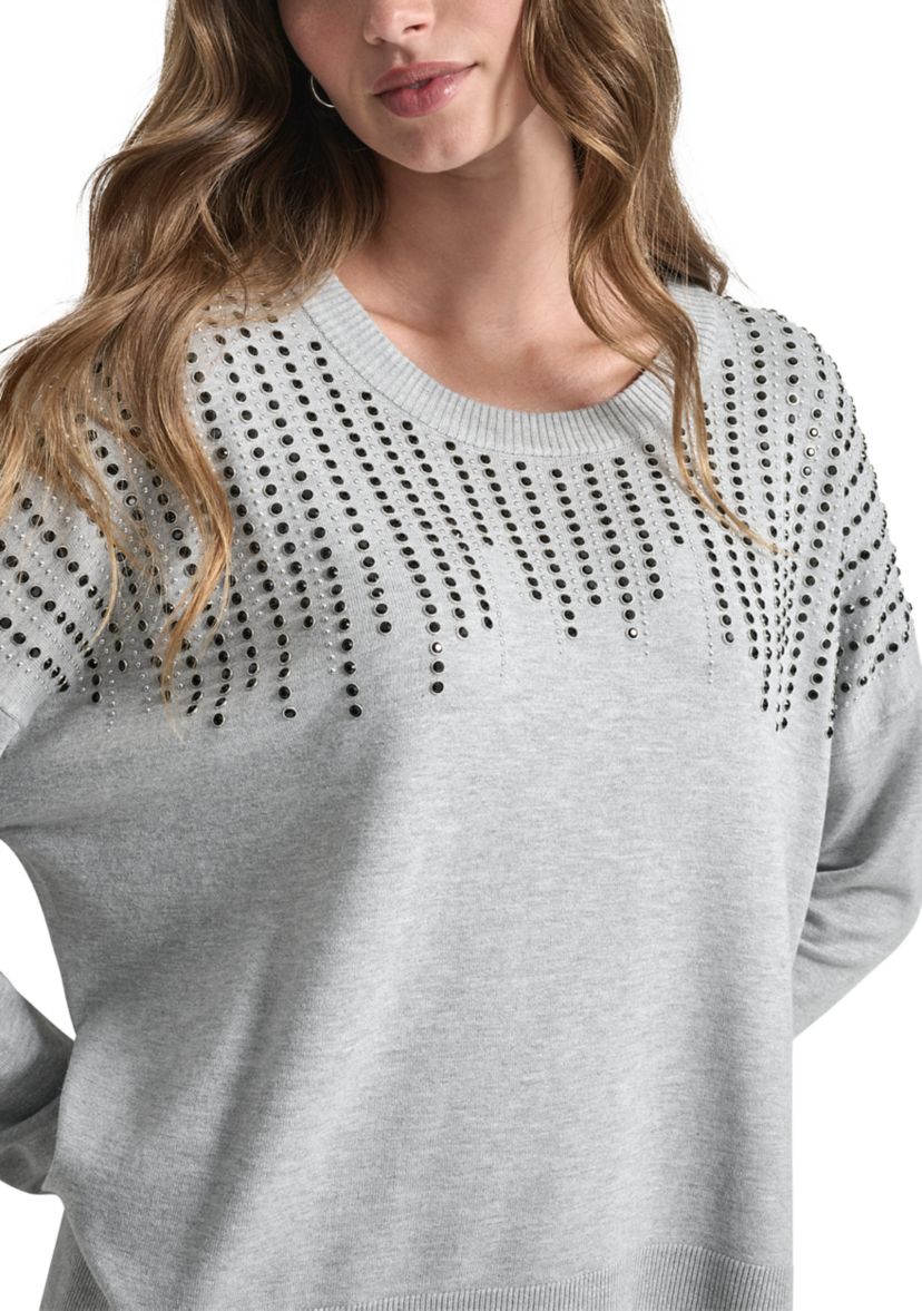Womens Long Sleeve Rhinestone Embellished Sweater