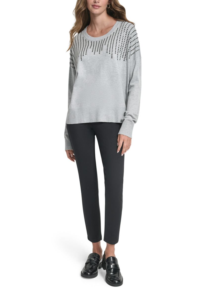 Womens Long Sleeve Rhinestone Embellished Sweater