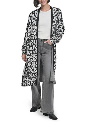 DKNY Women's Leopard Print Cardigan Sweater