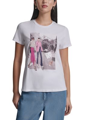 DKNY Women's Graphic Print T-Shirt, White, Small