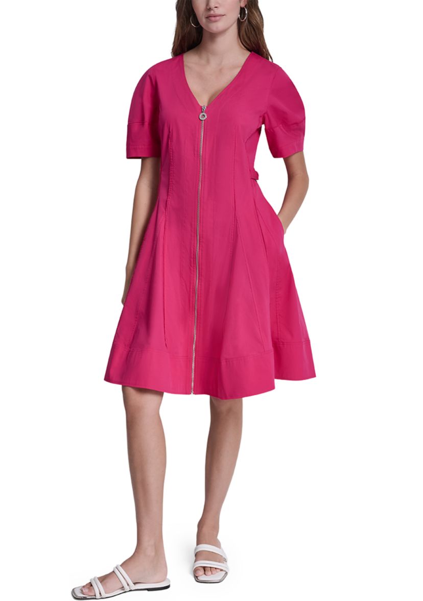DKNY Women's Puff Sleeve V-Neck Zip Front Dress | Belk