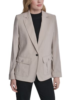 DKNY Women's Roll Sleeve Pocket Blazer, Large
