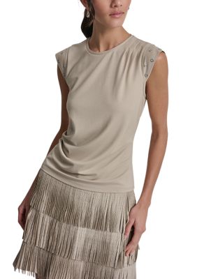 DKNY Women's Cap Sleeve Stud Trim Top
