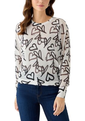 DKNY Women's Graffiti Heart Print Sweater, Ivory, XL
