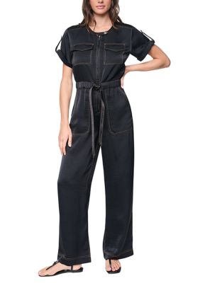 DKNY Women's Short Sleeve Utility Jumpsuit, Black, Medium