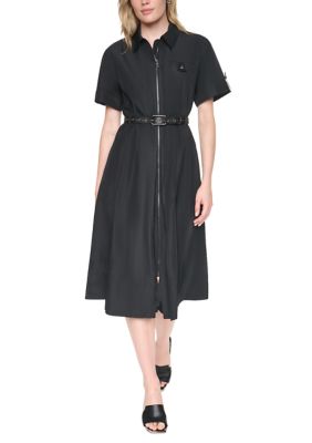 DKNY Women's Short Sleeve Belted Taffeta Shirtdress